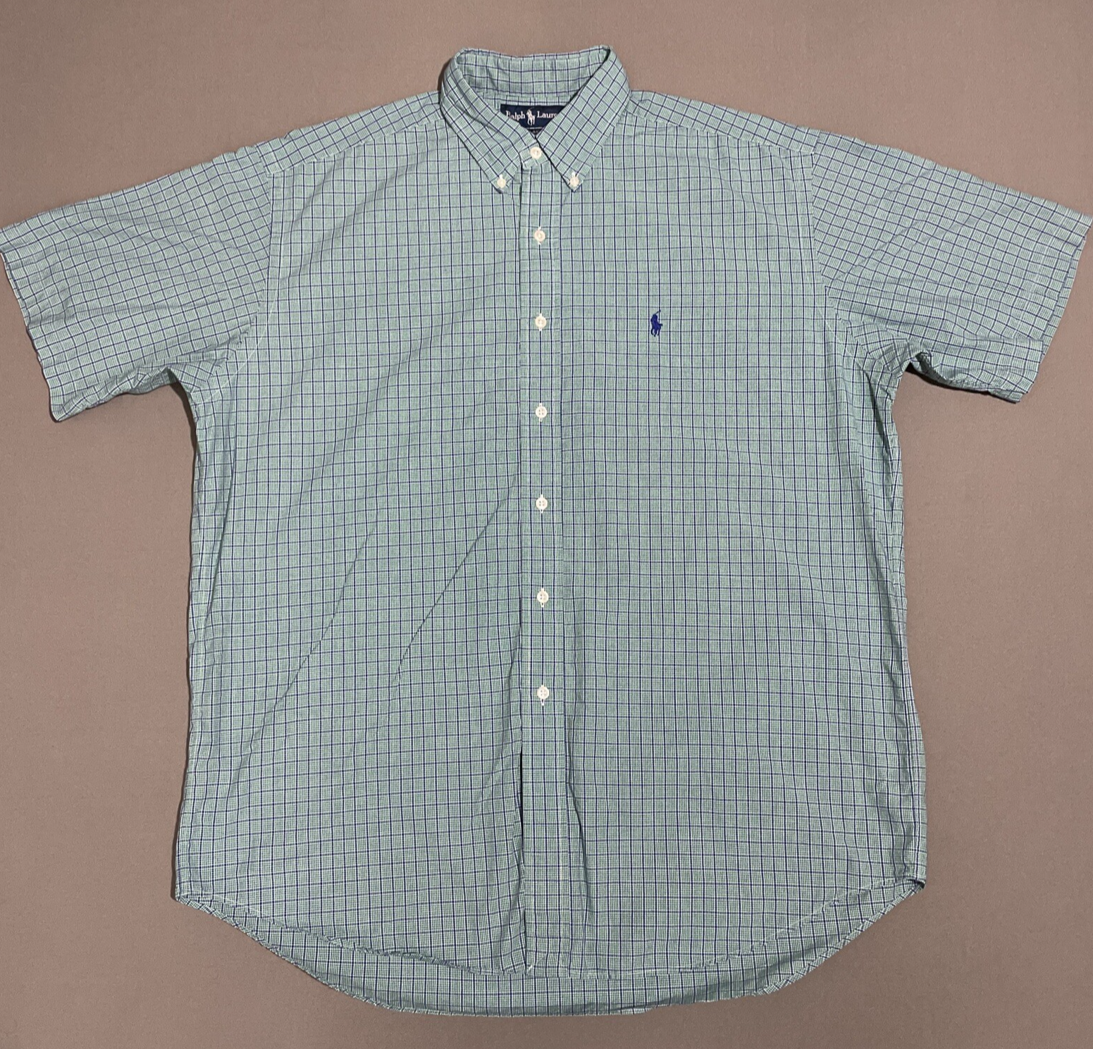 VINTAGE Ralph Lauren camicia uomo grande verde blu pony blake ampio relax sciolto Y2K
