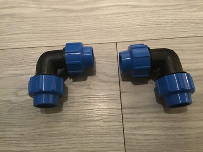 2 Stück 25mm Druckbogen / Bögen für blaues MDPE Wasserrohr