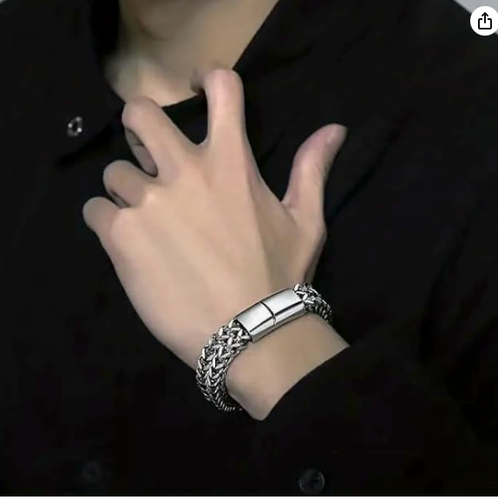 Bracelet Premium Stainless Steel Men Braided Chain Stylish Square Link 8.27 Inch - Picture 5 of 5