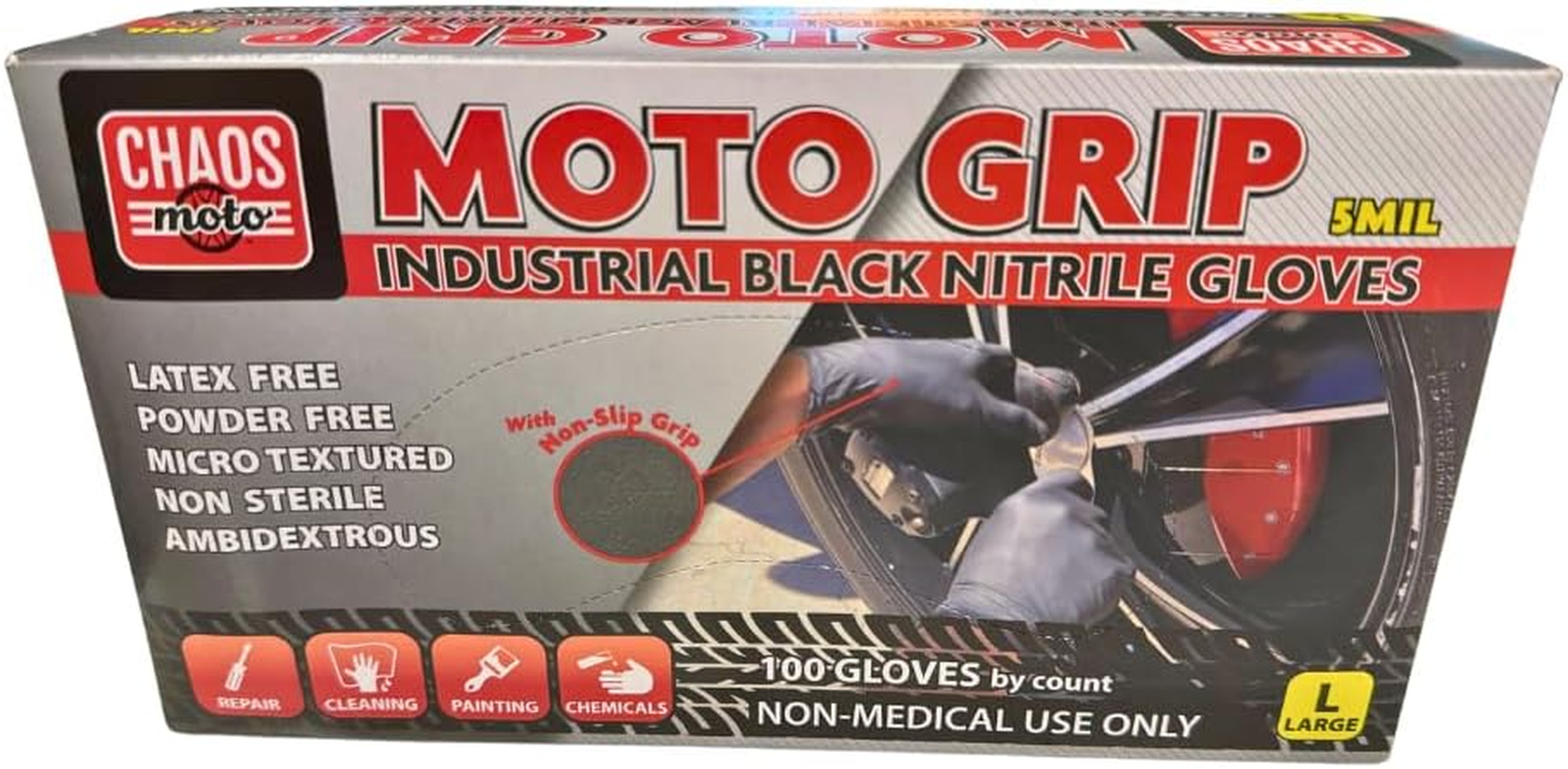 Grip Black Nitrile Gloves 5Mil Latex-Free, Powder-Free, Micro-Textured for Repai