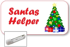 WHITE NAME BADGE TAG FOR SANTAS HELPER CHRISTMAS ARTWORK SAFETY PIN FASTENER