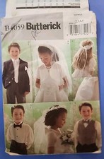 Butterick 4059 Easy Bolero, kamizelka, krawaty, welon i nakrycie głowy Dzieci 2-5 Wzór Ślubny