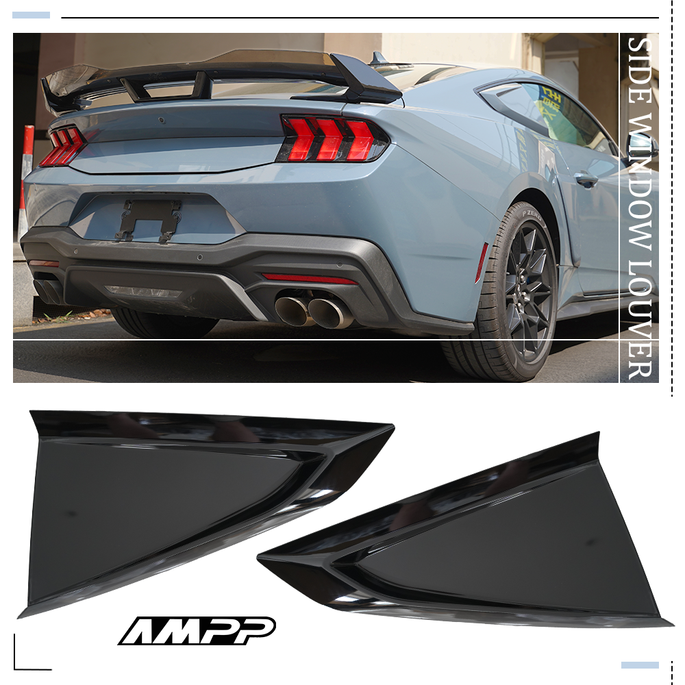 For 15-23 Ford Mustang AMPP Rear Side Window Louver Scoop Vent Cover Gloss Black
