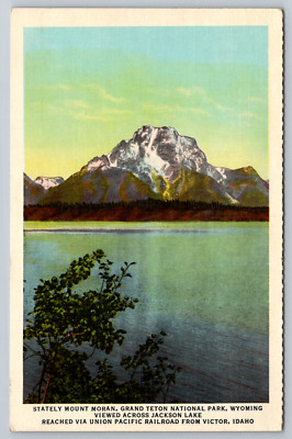 c1940s Stately Mount Moran Grand Teton WY Jackson Lake Postcard