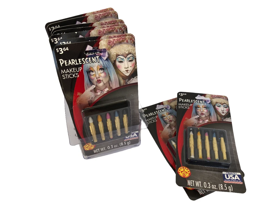 4 paquetes de barras de maquillaje nacaradas, lápices de pintura facial negro, blanco, rosa, azul Foto 3 de 4