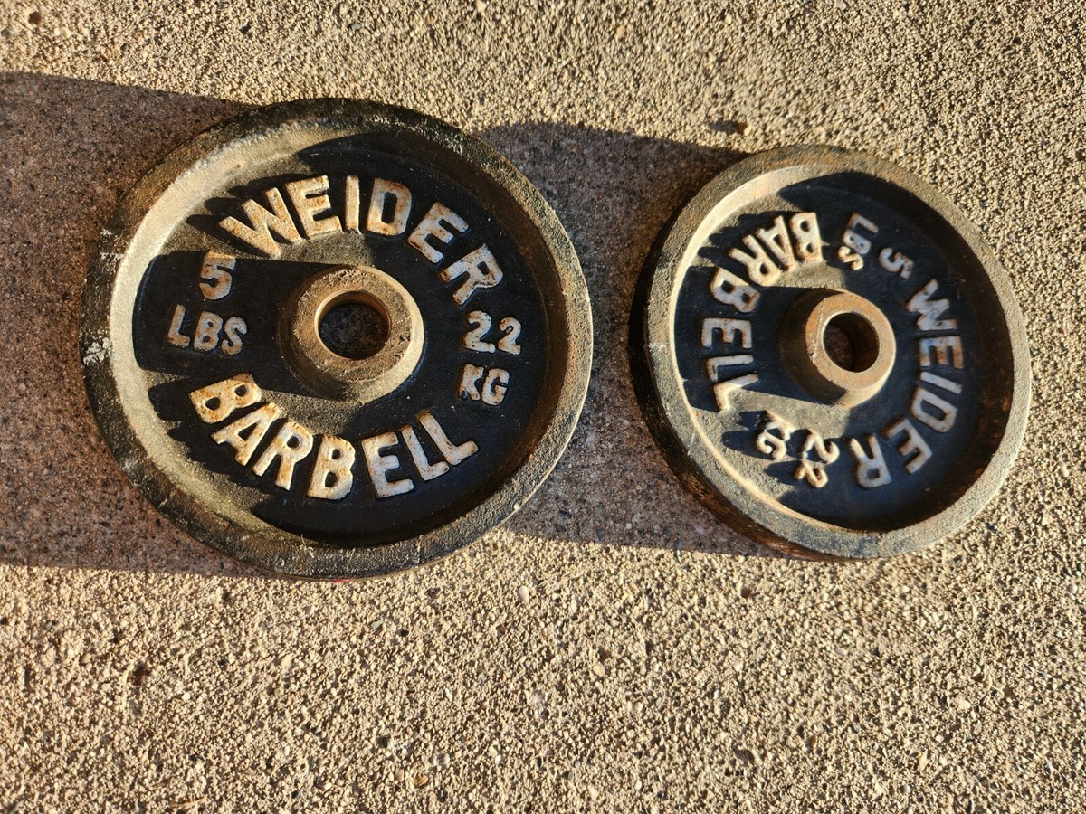 Pair Of Weider Lbs Barbell Dumbbell Standard Weight Plates Iron 1