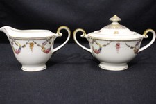 3pc Vintage Schumann Bavaria SAN LUIS REY Floral & Gold Swag Creamer, Sugar Bowl