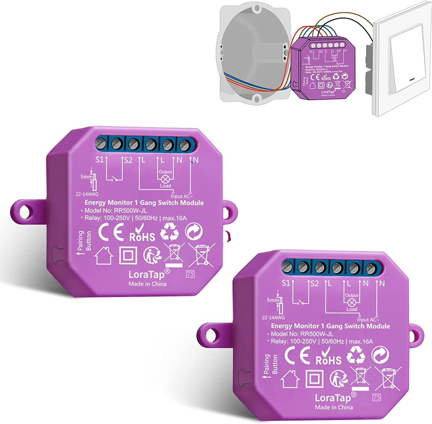 Modulo Switch WiFi 16A Misuratore Consumo Tuya Smart Life 2pz Kit