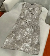 Dressy Evening Scarlett Metallic Silver Cowl Neck Dress NWT Size 12