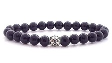 MENS BLACK ONYX Gemstone Sterling Silver 925 Filigree Beaded Stretch Bracelet