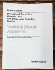 Harmon Kardon hk2000 HK 2000 Cassette Supp. Service Manual *Original*