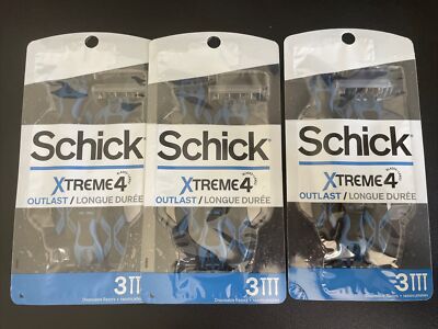 3x Schick Xtreme Outlast Men's 4 Blade Titanium Disposable Razors 3 Ct Each
