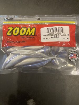 Zoom Swimmin Super Fluke Jr.   4'' 10 pkg Albino