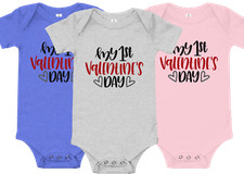 My 1st Valentine's Day Baby Bodysuit Boy Girl One Piece Shower Gift 3,6,12,18m