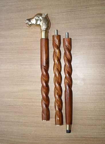 Victorian Brass Beautiful Golden Horse Head Handle Brown Twist Walking Cane Gift - Picture 3 of 5