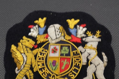 London Badge Button Co Bullion Wire Patch Semper Fidelis Coat of Arms Navy Blue - Picture 2 of 4