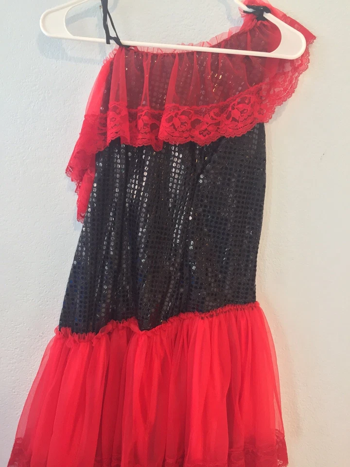 Senorita Red & Black Tango Can-Can Dancer Costume Adult Medium Ruffles and Lace - Image 2 of 3