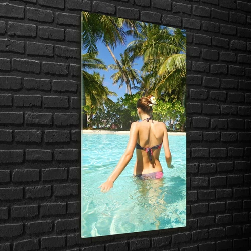 Wandbilder Glasbilder XXL 70x140 Pool auf einer tropischen Strand insel