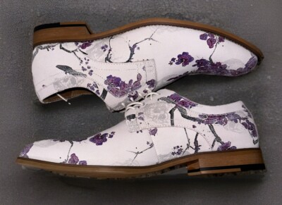 New Stacy Adams Dandy White Lavender Floral Pattern Lace Up Oxford