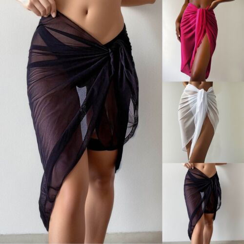 Women Sheer Wrap Knot Waist Skirt Cover Up Skirt Beach Wrap Bikini Shiny Wraps - Picture 1 of 18
