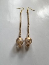 Upcycled 4.5" Dangle Gold Chain Drop Earrings Gold Accent Bead Gold Tone Ear Hoo