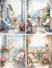 8 Balcony Vintage Shabby Chic glossy blank note cards envelopes organza bag