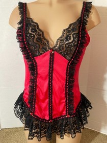 M Vtg TOSCA Lingerie Camisole Top Nylon SHEER FLORAL Lace Red Black Chiffon Robe