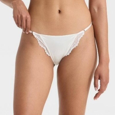 Women's Satin and Lace Lingerie Cheeky Underwear - Auden  Almond Cream L