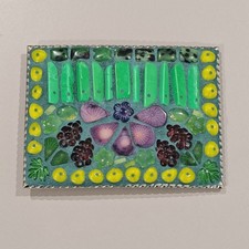 Mosaic Handmade Belt Buckle Natural Stones Beads Boho 3.75" x 2.75"