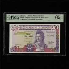 1986 Gibraltar British Administration 50 Pounds Pick#24 PMG 65 EPQ Gem UNC