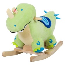 Kids Plush Ride-On Rocking Horse Toy Dinosaur Ride on Rocker Green with Reali...