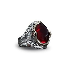 BayVog Byzantine Chain Design 925 Sterling Silver Garnet Stone Men's Ring,
