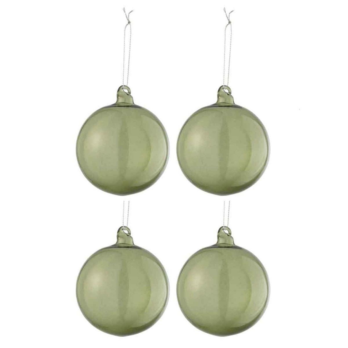 Boules de Noël en verre épais soufflé de 10cm pour sapin chic vert et transparent