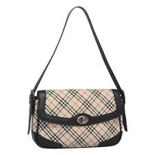 BURBERRY Nova Check Shoulder Bag Canvas Beige Silver Auth yk18304