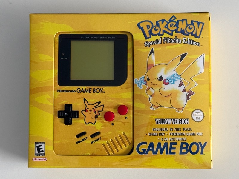 Nintendo Game Boy Yellow Handheld Console + Pokemon Yellow Custom Box and Shell
