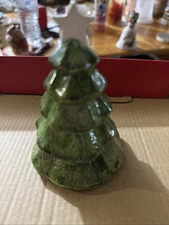 Vintage Porcelain Green Christmas Tree Bell 4.25” Tall Great Condition
