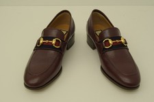 Authentic Gucci Sylvie Stripe Horesbit Loafers Leather Burgundy Shoes 36