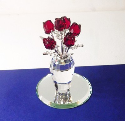 Swarovski Crystal Memories Red Roses In Vase / Rhodium 627098 w