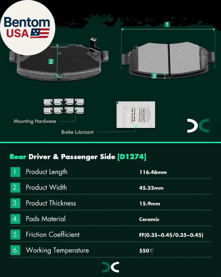 Pastillas de freno de cerámica, 8 piezas kits de pastillas de freno delanteras traseras aptos para 2007-2011 para Foto 4 de 4