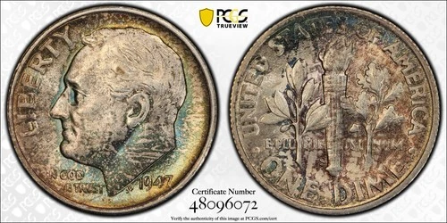 1947-S Roosevelt Dime PCGS MS64 Toned