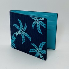 MCM Aren Bifold Wallet In Palm Canvas Navy/Teal