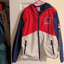 Champion Boys Windbreaker Jacket Red Navy White S 8 Hooded Full Zip