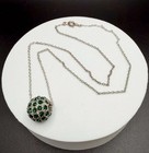 Vintage Green Pave Rhinestone Ball Pendant Necklace Silver Tone 18” Chain — photo 3