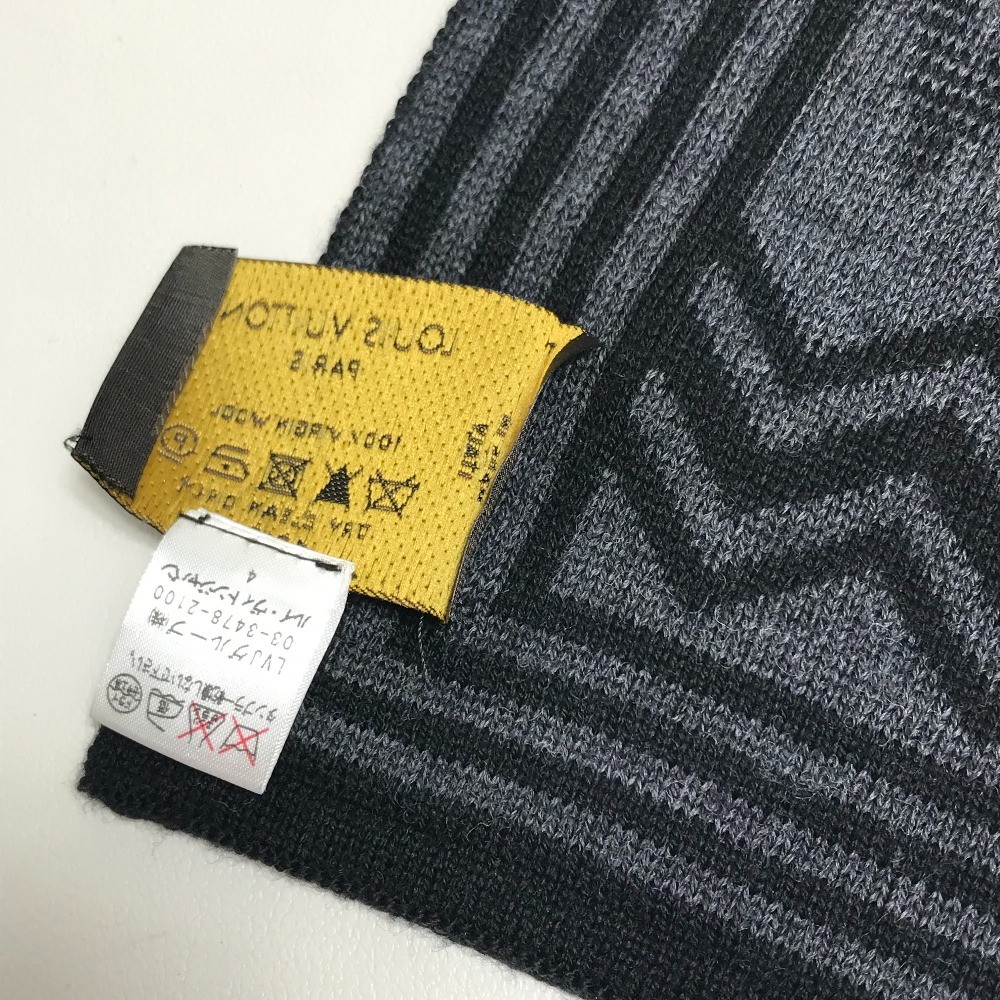 LOUIS VUITTON 401910 Chevron stripe Logo pattern Scarf wool Black