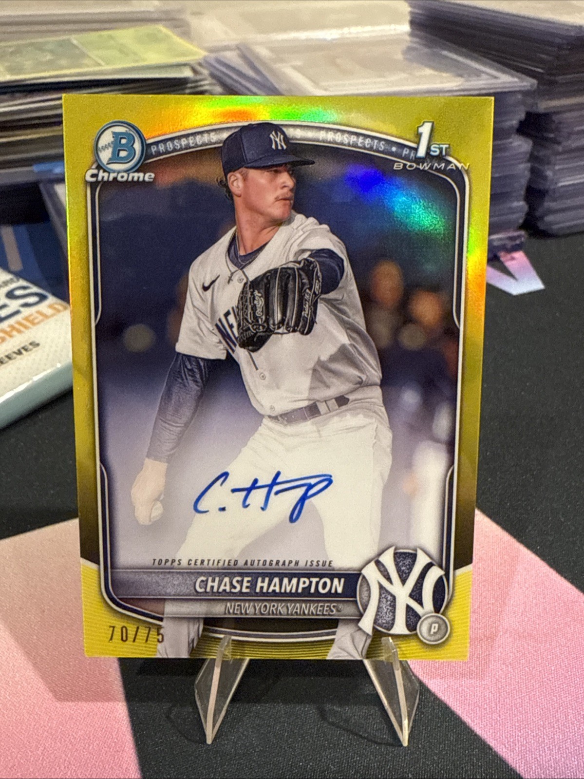 2025 Bowman Chrome Chase Hampton 1st Yellow /75 Auto New York Yankees #CPA-CHA