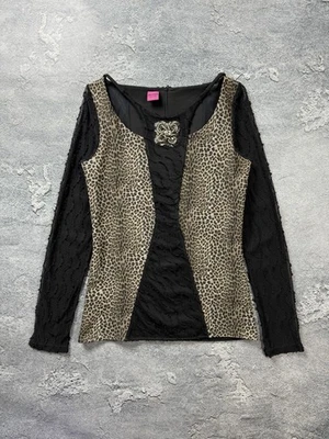 Save The Queen Blouse Sweater Leopard Size M Jewelry Lace Embroi Rayon Animal - Image 1 of 4