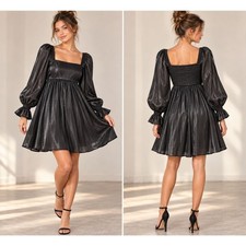 Blu Pepper Black Square Neck Puff Sleeve Mini Dress Size Small