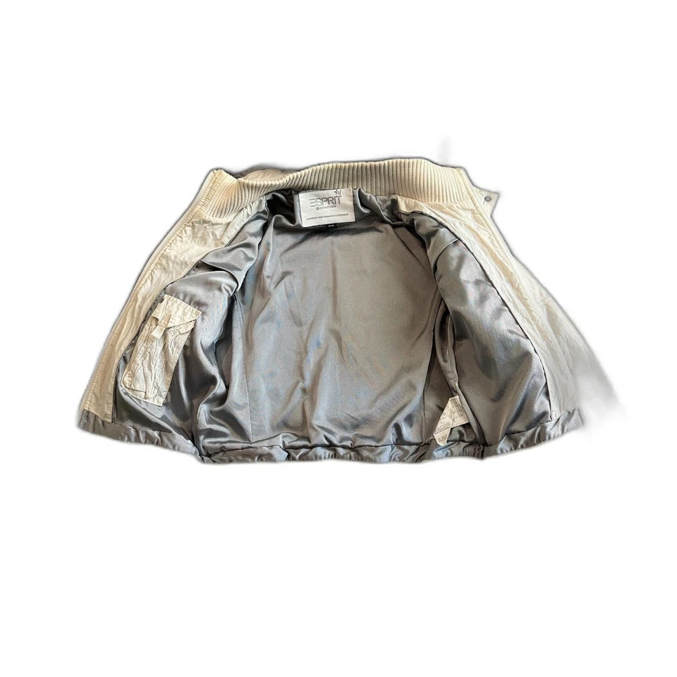 Y2K Cream White Cropped Puffer Jacket Faux Fur Hood 2000s Bimbo Mob Wife Winter - Image 3 of 4