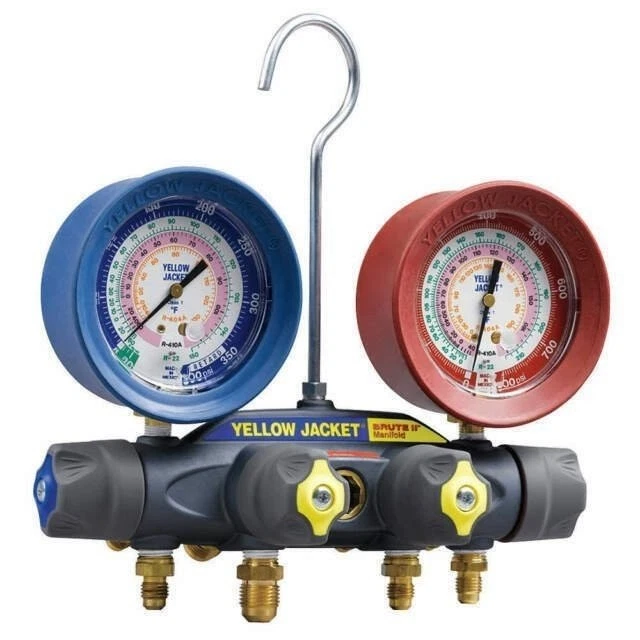 Yellow Jacket 46010 Brute II solo colector, medidores de 3-1/8”, R-22 / 404A / 410A Foto 2 de 2