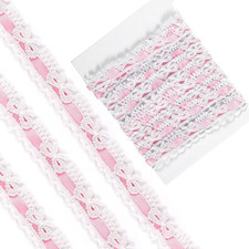 2 Yards Pink Lace Ribbon, White Bow Lace Trim Vintage Pink Ruffle Ribbon, Ruffle